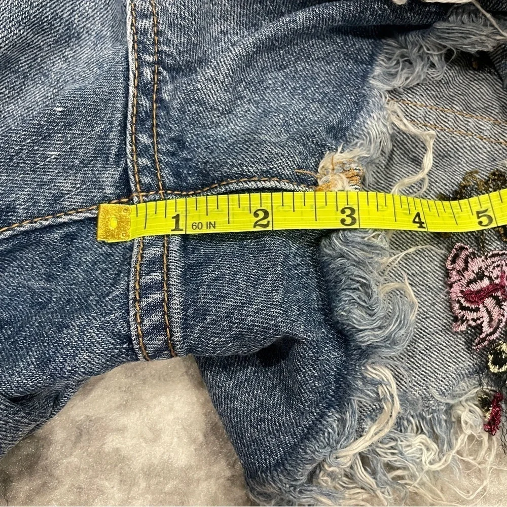 Free People Floral Lace Button Fly Jean Shorts